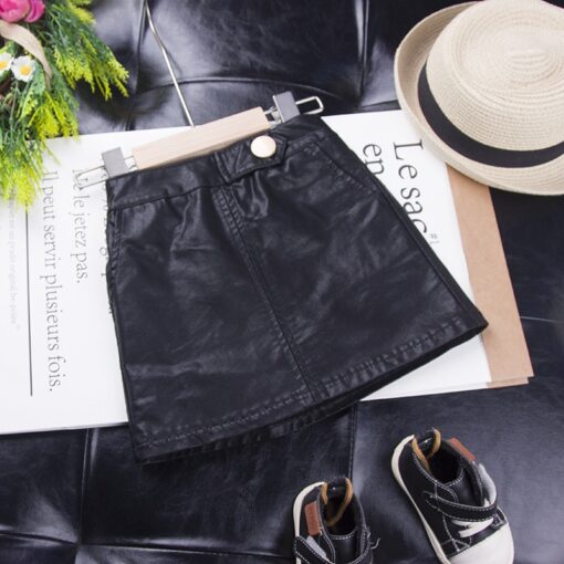 VearDoller Girls Skirt Spring Autumn Fashion Kids Leather Skirt for 1-6Years Baby Girl Button Decoration Children's Skirts
