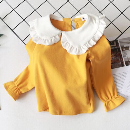 2020 Spring Autumn New Girls Shirts Kid's T-shirt Lapel Lace Casual Fashion White Doll Collar Shirt Children's Clothing