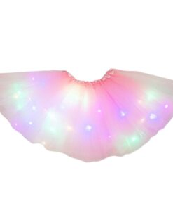 Women Girls Kids Neon LED Tutu Skirt Party Stage Dance Wear Pleated Layered Tulle Light Up Short Dress for 3-12 years old