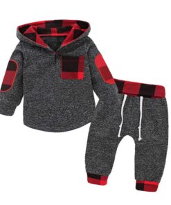 Baby Clothes Boy 6 Months Toddler Boy Winter Clothes Black Long Sleeve Hoodie Gray Plaid Print Cartoon Dinosaur Baby Boy Outfits