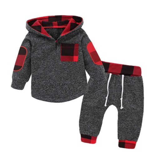 Baby Clothes Boy 6 Months Toddler Boy Winter Clothes Black Long Sleeve Hoodie Gray Plaid Print Cartoon Dinosaur Baby Boy Outfits