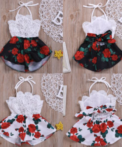 Pudcoco Summer Newborn Baby Girl Clothes Sleeveless Lace Flower Print Strap Romper Jumpsuit One-Piece Outfit Summer Clothes