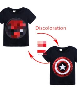 Changing Color and Pattern Switchable Sequins Boys TShirts Kid Fashion Marvel Hero T Shirt Children Top Clothes Summer