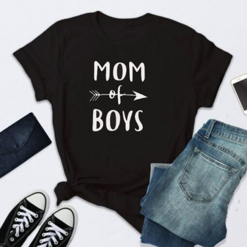 MOM OF BOYS Letter Print T Shirt Women Short Sleeve O Neck Loose Tshirt 2020 Summer Women Causal Tee Shirt Tops Mujer