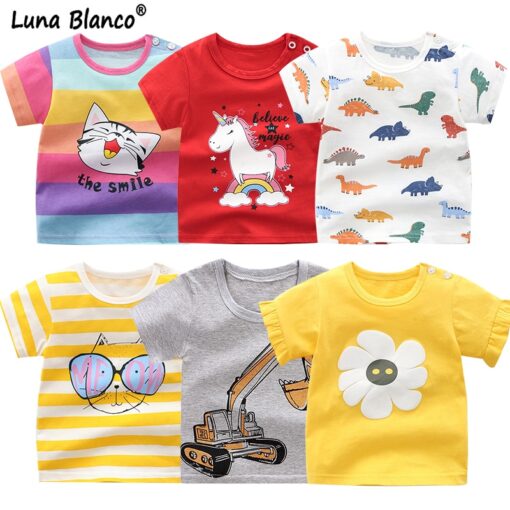 Girls 6M-5Y summer T-Shirts short sleeve Tees Kids Children Casual Cartoon Unisex cotton T-Shirts Boy baby clothes girls tops