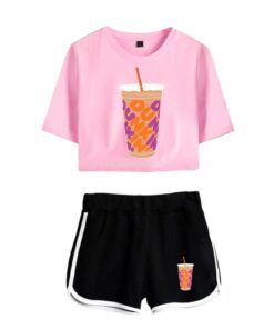 New Charli DAmelio Ice Coffee Splatter Women Two Piece Set Shorts+lovely T-shirt Sexy charli damelio merch Sport suit Girl