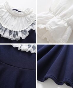 Bear Leader School New Girls Clothing Dress Baby Casual Dress Kids Patchwork Fall Clothes Children Long Sleeve Dress Blue White