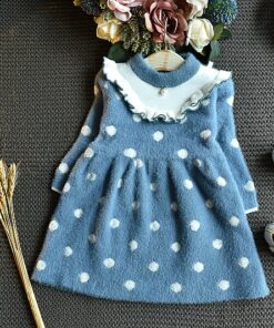 Baby Mink Fleece Sweater Girl Dress Children'S Clothing Autumn Winter 2020 New Pullover Sweater Dot European American Kid Dress