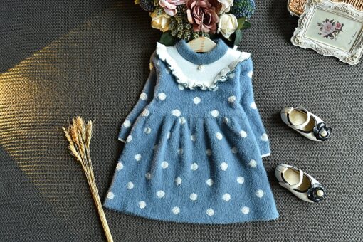 Baby Mink Fleece Sweater Girl Dress Children'S Clothing Autumn Winter 2020 New Pullover Sweater Dot European American Kid Dress