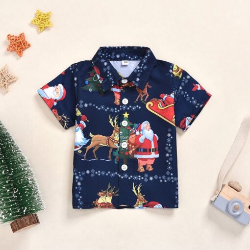 Autumn Baby Boy Short Sleeve Christmas Cartoon Print T-Shirts Kids Tops Casual Blouse 1-6Y T-Shirts
