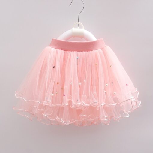Kids Pearl Skirts Girls Mesh Beaded Clothes Children Ruffles Tutu Skirt Girl Multi-Layers Dance Princess Party Costumes