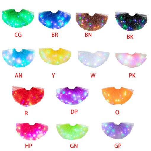 Women Girls Kids Neon LED Tutu Skirt Party Stage Dance Wear Pleated Layered Tulle Light Up Short Dress for 3-12 years old