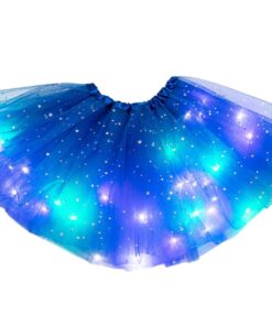 Women Girls Kids Neon LED Tutu Skirt Party Stage Dance Wear Pleated Layered Tulle Light Up Short Dress for 3-12 years old