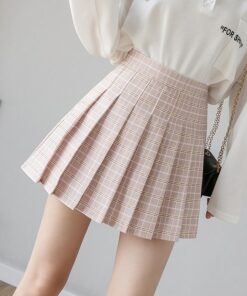 QRWR Summer Women Skirts 2020 New Korean High Waist Plaid Mini Skirt Women School Girls Sexy Cute Pleated Skirt with Zipper