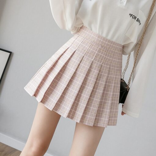 QRWR Summer Women Skirts 2020 New Korean High Waist Plaid Mini Skirt Women School Girls Sexy Cute Pleated Skirt with Zipper