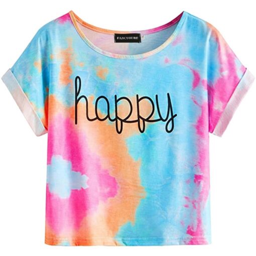 Tie Dye T-Shirts Tops Kids Casual Girls Happy Letter Printed Children tshirt 2020 Summer tshirt for woman Short Sleeve Tees