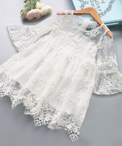 Kids dresses for Girls Christmas Clothes Half-sleeve Lace Party Costume Red Children Elegant Prom Frocks 3-8Y Girls Casual Wear