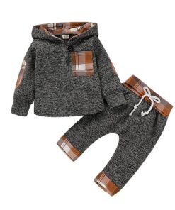 Baby Clothes Boy 6 Months Toddler Boy Winter Clothes Black Long Sleeve Hoodie Gray Plaid Print Cartoon Dinosaur Baby Boy Outfits