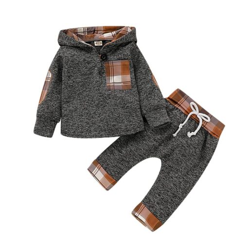 Baby Clothes Boy 6 Months Toddler Boy Winter Clothes Black Long Sleeve Hoodie Gray Plaid Print Cartoon Dinosaur Baby Boy Outfits