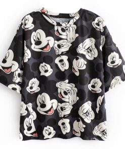Disney Cartoon Cotton T-Shirt Women 2020 Summer Casual Mickey Mouse Daisy Duck Tshirt Women Vintage Streetwear Tee Tops T-Shirts
