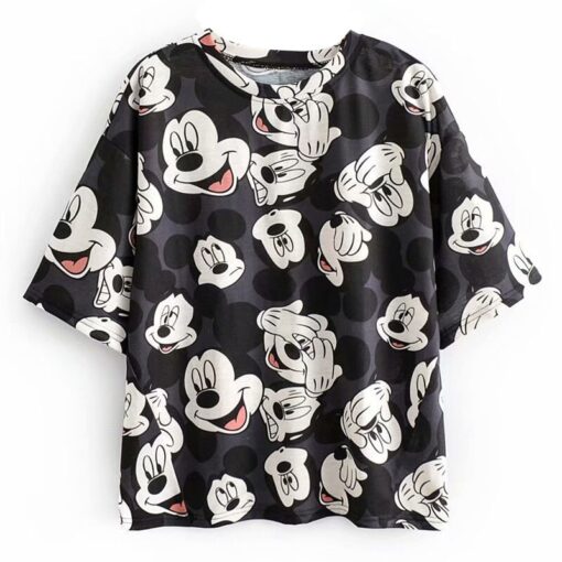 Disney Cartoon Cotton T-Shirt Women 2020 Summer Casual Mickey Mouse Daisy Duck Tshirt Women Vintage Streetwear Tee Tops T-Shirts