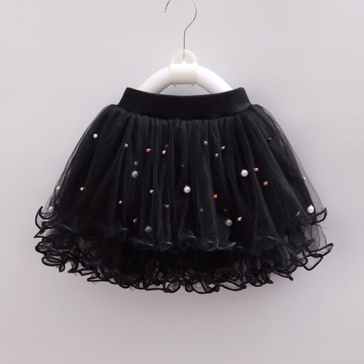 Kids Pearl Skirts Girls Mesh Beaded Clothes Children Ruffles Tutu Skirt Girl Multi-Layers Dance Princess Party Costumes