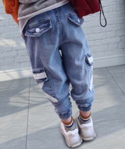 Hip Hop Boys Side Pockets Jeans Cargo Harem Pants Kids Jeans 2019 Casual Blue Denim Elastic Waist Jeans Loose Pants Boy Trousers