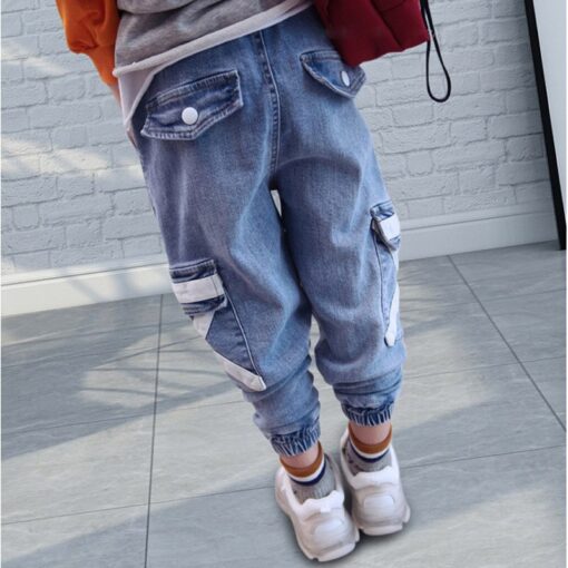 Hip Hop Boys Side Pockets Jeans Cargo Harem Pants Kids Jeans 2019 Casual Blue Denim Elastic Waist Jeans Loose Pants Boy Trousers