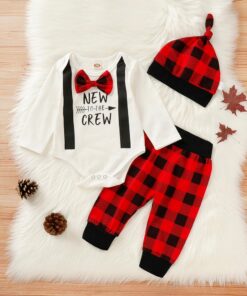 Cute 3PCS Set Newborn Baby Boy Clothes Lovely bowtie kids Cotton Bodysuit Tops Long Pants Hat Outfits Clothes Set 0-18M D30