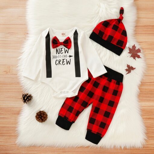Cute 3PCS Set Newborn Baby Boy Clothes Lovely bowtie kids Cotton Bodysuit Tops Long Pants Hat Outfits Clothes Set 0-18M D30