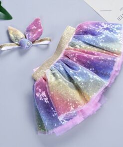 Baby Photography Clothing Newborn Baby Kid Girl Bow Sequin Colorful Rainbow Tutu Skirt Photo Costume Prop 0-5T Without Headband
