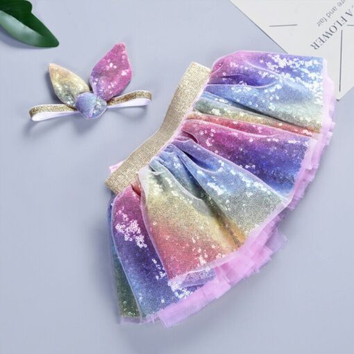 Baby Photography Clothing Newborn Baby Kid Girl Bow Sequin Colorful Rainbow Tutu Skirt Photo Costume Prop 0-5T Without Headband