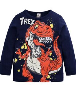 New Baby Boy T-Shirt Children's Clothes Cartoon Boy Dinosaur Long Sleeve T-shirt Spring and Autumn New Print Coat 2-7 Years Old