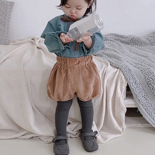 0-5T Autumn Winter Baby Girls Corduroy Thicken Warm Loose Elastic Pants Shorts Solid Color Mid Waist Wild