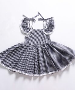 EACHIN Girls Dresses Fashion Baby Kids Girl Short Sleeve Off Shoulder A-Line Plaid Princess Dress Children Casual Beach Dresses