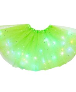 Women Girls Kids Neon LED Tutu Skirt Party Stage Dance Wear Pleated Layered Tulle Light Up Short Dress for 3-12 years old