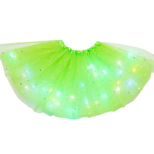 Women Girls Kids Neon LED Tutu Skirt Party Stage Dance Wear Pleated Layered Tulle Light Up Short Dress for 3-12 years old
