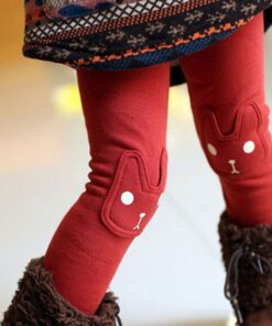 Cute Rabbit Printed Girls Child Pants Winter Autumn Bottoms Kids Baby Toddler Inside Warm Fleece Leggings Trousers