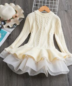 Long Sleeve Dress for Girls 3-8 Years Princess Costume Winter Knitted Kids Red Christmas Dress New Year Autumn Children Clothing