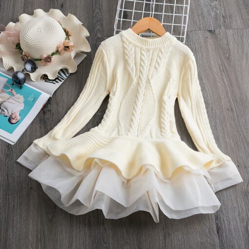 Long Sleeve Dress for Girls 3-8 Years Princess Costume Winter Knitted Kids Red Christmas Dress New Year Autumn Children Clothing