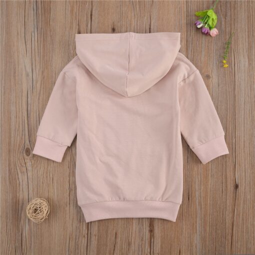 1-5Y Infant Kids Baby Girl Long Sleeve Hooded Dress Solid Color Pullover Clothes Autumn Winter Warm Top for Children