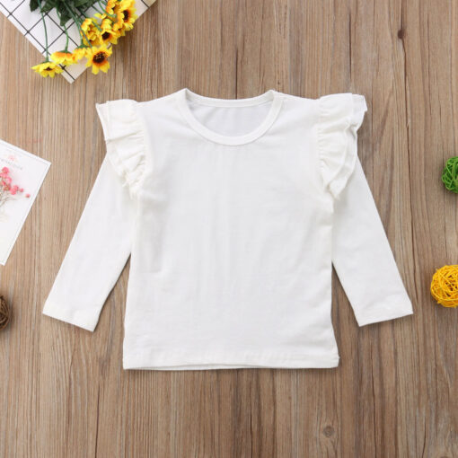 1-5Y Toddler Kids Baby Girls Lace Casual Long Sleeve T-shirt Tee Tops Blouse Clothes Black White Red 3 Colors