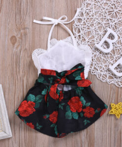 Pudcoco Summer Newborn Baby Girl Clothes Sleeveless Lace Flower Print Strap Romper Jumpsuit One-Piece Outfit Summer Clothes