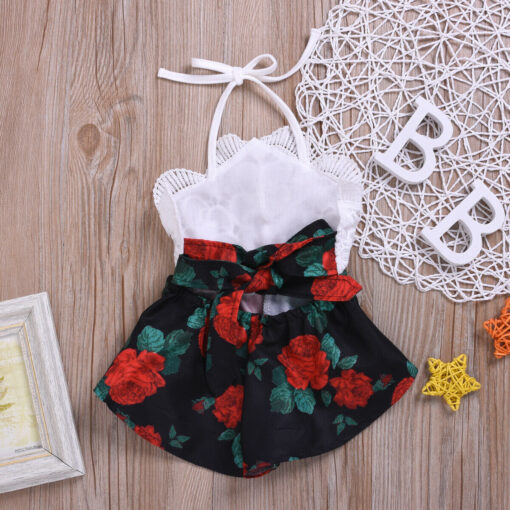 Pudcoco Summer Newborn Baby Girl Clothes Sleeveless Lace Flower Print Strap Romper Jumpsuit One-Piece Outfit Summer Clothes
