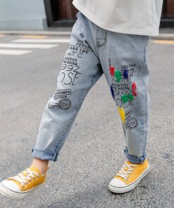 High Quality Color Paint Kids Jeans For Girls Boys Letter Jeans For Boys Girls Autumn Children's Clothing Kids Jeans