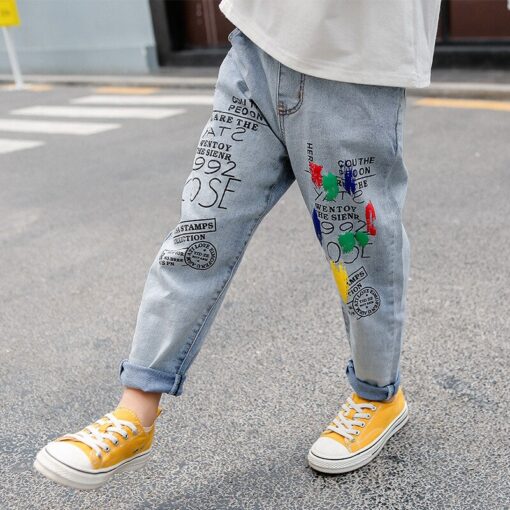 High Quality Color Paint Kids Jeans For Girls Boys Letter Jeans For Boys Girls Autumn Children's Clothing Kids Jeans