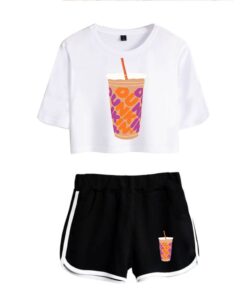 New Charli DAmelio Ice Coffee Splatter Women Two Piece Set Shorts+lovely T-shirt Sexy charli damelio merch Sport suit Girl