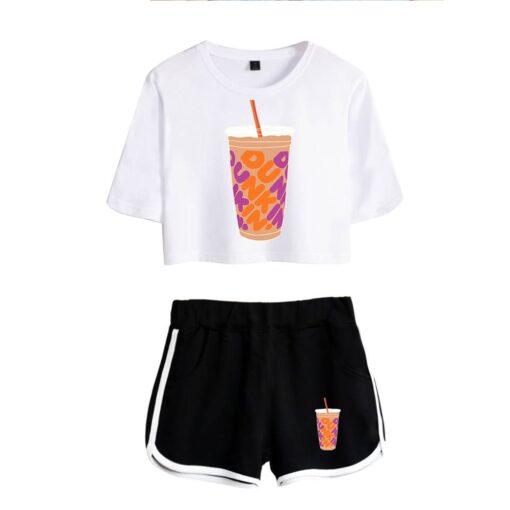 New Charli DAmelio Ice Coffee Splatter Women Two Piece Set Shorts+lovely T-shirt Sexy charli damelio merch Sport suit Girl