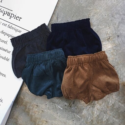 0-5T Autumn Winter Baby Girls Corduroy Thicken Warm Loose Elastic Pants Shorts Solid Color Mid Waist Wild