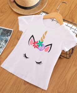 2020 3 5 6 7 8 Years Unicorn Girls T-Shirt Boys Short Sleeve Tee Tops Kids Cartoon Printing Clothes Children Birthday Party Wear